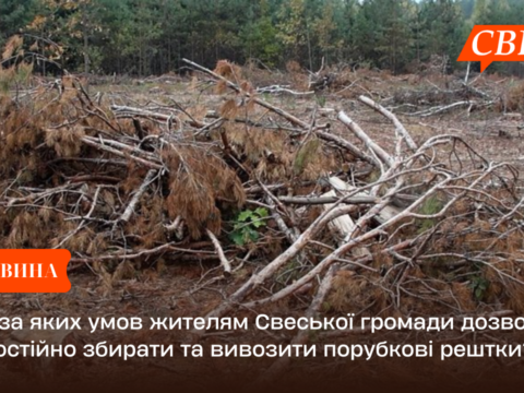 Де і за яких умов жителям Свеської громад дозволили самостійно збирати та вивозити порубкові рештки?